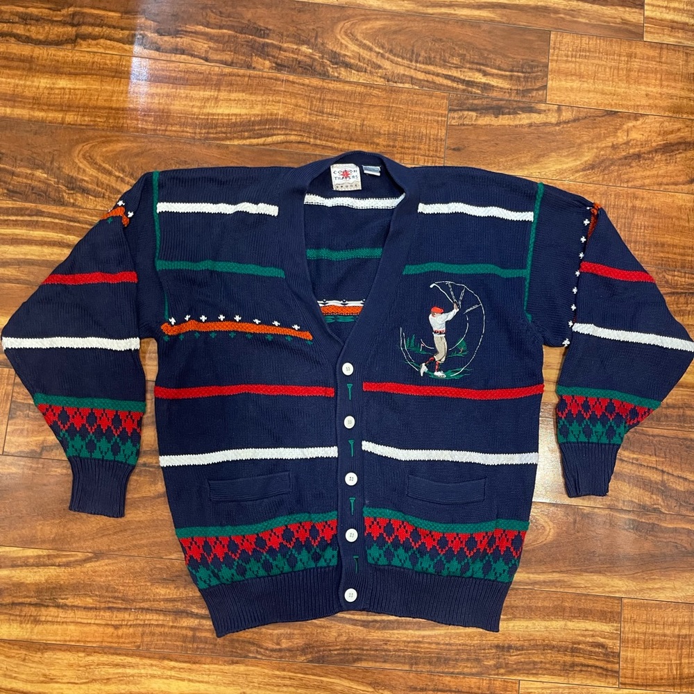 Vintage Mens Golf Sweater Cardigan